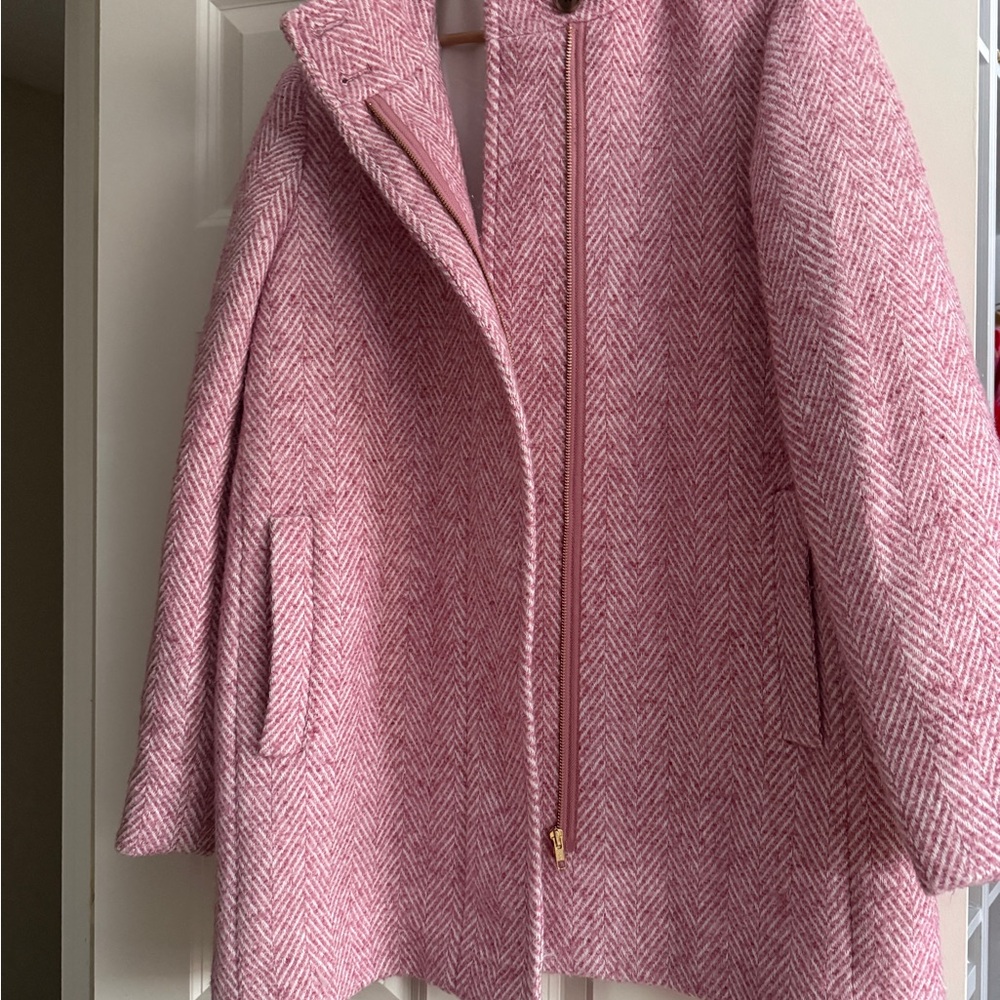 J Crew Factory Pink Herringbone Women's Coat